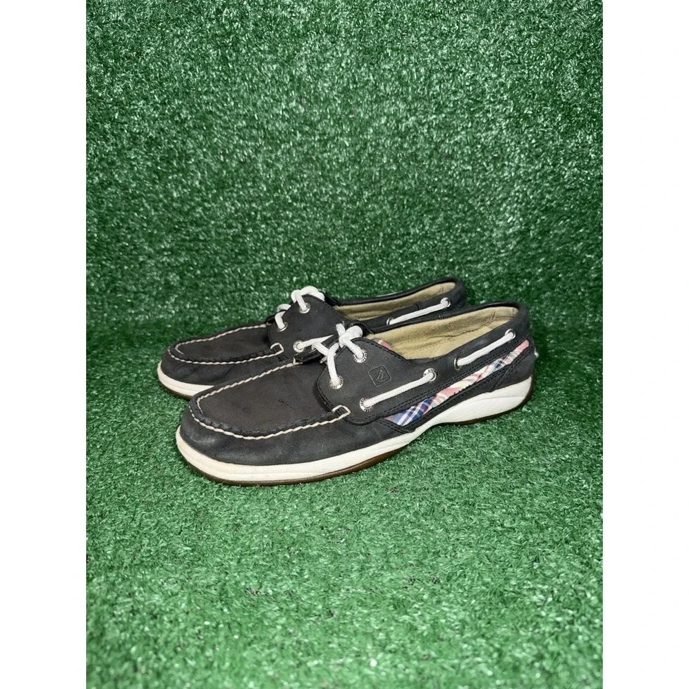 Sperry Top Sider Boat Shoes Women Size 8 Black Leather Slip On Comfort Relaxed